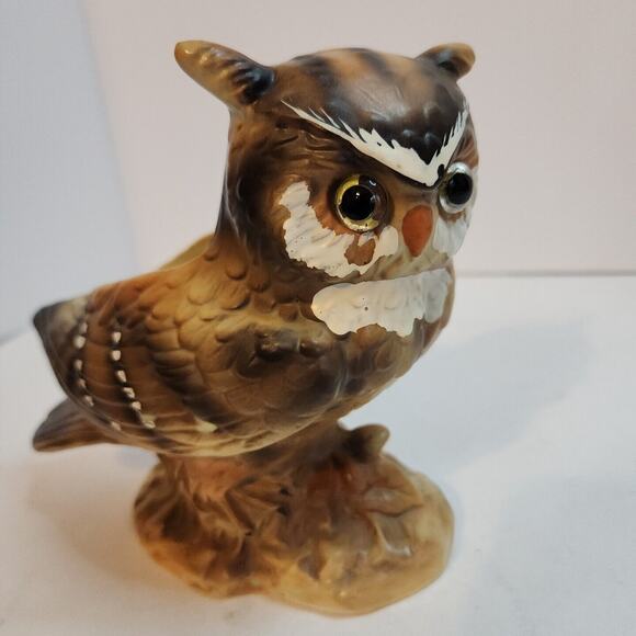 Vtg Lefton Horned Owl Planter HandPainted Porcelain 6.25" Japan Glass Eyes H4470 - Picture 1 of 7
